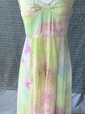 Pastel Tie-Dye Midi Dress in Pink and Green